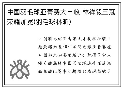 中国羽毛球亚青赛大丰收 林祥毅三冠荣耀加冕(羽毛球林昕)