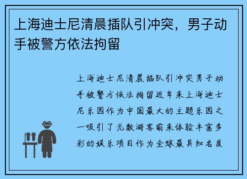 上海迪士尼清晨插队引冲突，男子动手被警方依法拘留