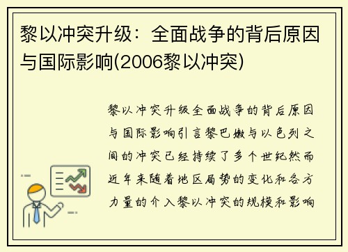 黎以冲突升级：全面战争的背后原因与国际影响(2006黎以冲突)