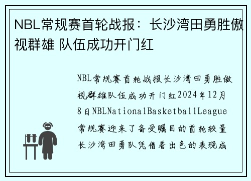 NBL常规赛首轮战报：长沙湾田勇胜傲视群雄 队伍成功开门红